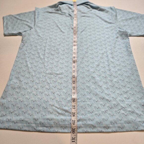 Bad Birdie Shirt Mens Medium Performance Golf Polo AOP Light Blue White Flamingo - Picture 7 of 8